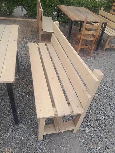 heyet stolari: Açıq havaya uyğun taxta skamya - Material: tam ağac (taxta reyka — 1