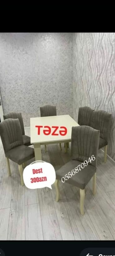 ders masaları: Qonaq otağı üçün, Yeni, Açılmayan, Dördbucaq masa, 6 stul — 1