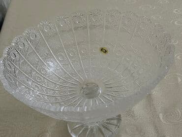 meyvə qablari: Kristal ayaqlı meyvə qabı - Material: qalın, şəffaf kristal şüşə - — 2