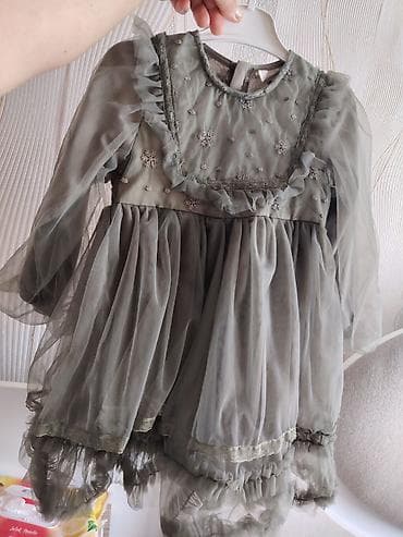 uşaq donlar: Uşaq üçün zərif ziyafət donu - Rəng: zeytun-yaşıl (tüstü tonlarında) — 1