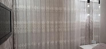 saçaq pərdə: Ağ rəngli, naxışlı tül pərdə dəsti - Material: incə, işıqkeçirən tül — 4