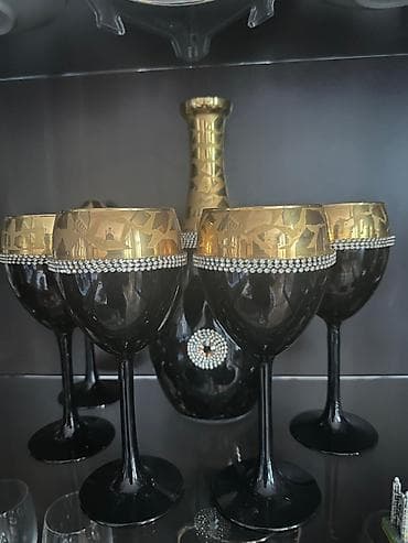 qab setkasi: Bohlu və dekorativ şüşə dəsti - Yaşıl və qızılı tonlarda, əl işçiliyi — 2