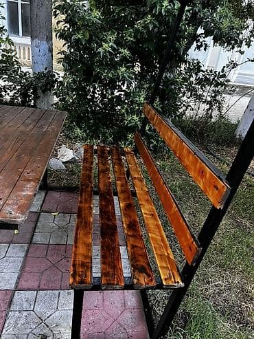 Мебель: Прямоугольный стол, Нераскладной, Со скамейками, Дерево — 6