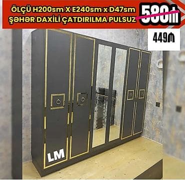 dolap: 6 qapı, Güzgülü, Digər rəng, Açılan, Düz dolab — 1