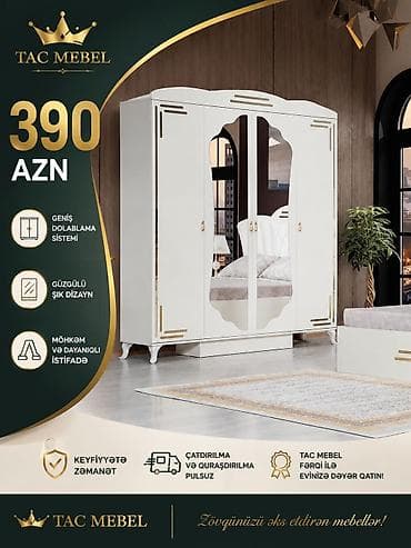 shkaf: Təcili: Tac Mebel şkafı - Model: Güzgülü, şık dizaynlı 4 qapılı geyim — 1