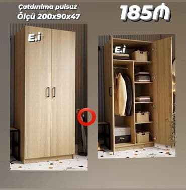 Masalar və oturacaqlar: Yeni, Açılan, 2 qapılı Düz dolab, Qarderob, paltar dolabı — 1