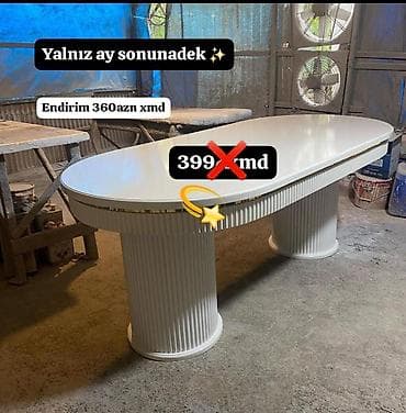 3d ручка: Ağ rəngli oval masa - Dizayn: Oval üst səth, iki sütunvari dayaqla — 1