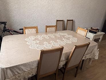 Yemək otağı üçün açılan masa və 8 ədəd stul dəsti - Masa: düzbucaqlı