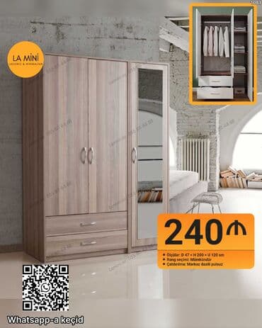 3 eded xoncali taxda qapi lazimdir: Açılan, 3 qapılı Düz dolab, Qarderob, paltar dolabı — 1
