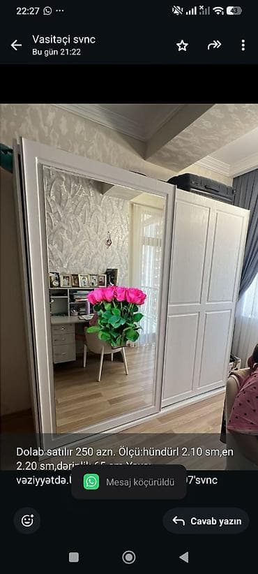 Dolab satılır 250 azn. Ölçü:hündürl 2.10 sm,en 2.20 sm,dərinlik 65