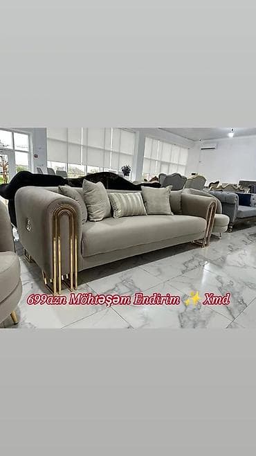 bortik desti: Modern dizaynlı yumşaq divan - Rəng: açıq boz - Material: məxməri — 1