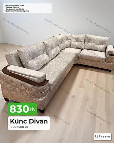 Künc Divan – 300×200 sm - Mexanizm: açılan, bazalı (yataq funksiyası — 1