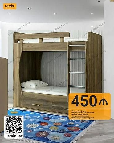 ucuz carpayi: Oğlan və qız üçün, Çarpayı, Matras ilə, Siyirməli, Laminat — 1
