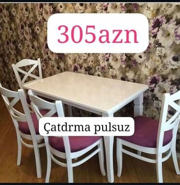 metbex stolu: Mətbəx üçün, Yeni, Açılmayan, Yumru masa, 4 stul — 5