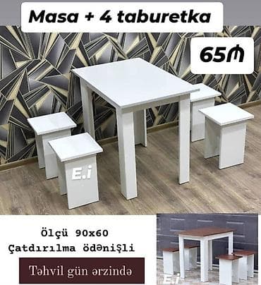 notebook masasi: MASA + 4 TABURETKA Yeni və sifarişlə. Qiymət: 65₼ Döşəkçəli: 70₼ — 3