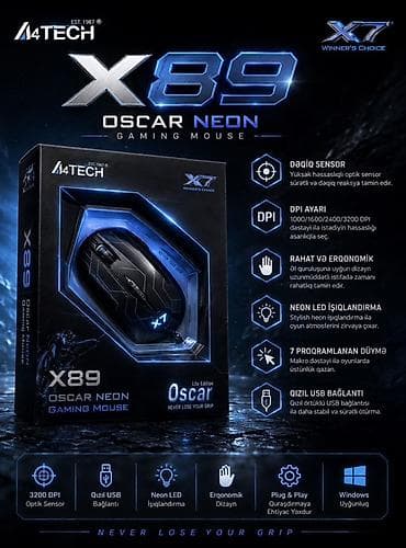 veten komputer: A4Tech X7 X89 Oscar Neon gaming mouse Salam 50 azn verib makroda — 1