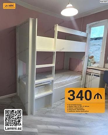 matras alti: İki mərtəbəli çarpayı - Ölçülər: D 80 x H 180 x E 180 sm - Matras: 2 — 1