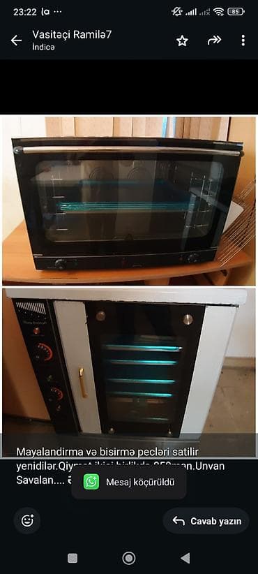 Digər professional sobalar: Mayalandirma və bisirmə pecləri satilir yenidilər.Qiymət ikisi — 1