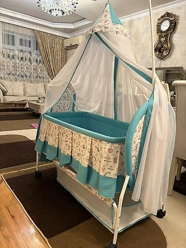 tül beşik: Oğlan və qız üçün, İşlənmiş, Dördbucaq, Beşik, Dəst ilə, Matras ilə, Yellənmə mexanizm ilə — 4