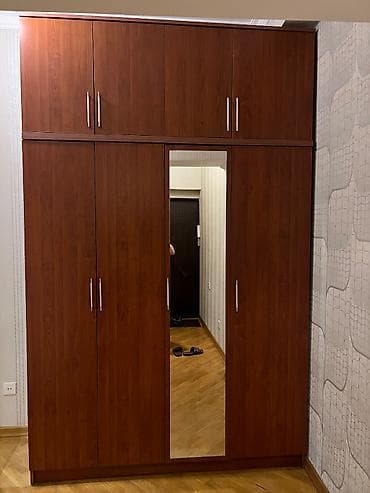 divar saat sekilleri: İşlənmiş, 4 qapılı, Güzgülü, Qəhvəyi, Digər material, Açılan, Düz dolab — 1