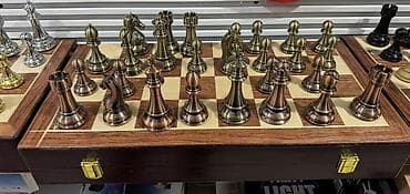 CD, DVD disklər və kassetlər: Metal fiqurlu şahmat dəsti - Taxta qutu-şahmat taxtası: qatlanan — 1