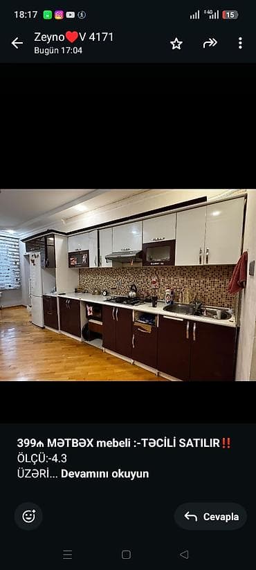 kuxna kunc divan: *399₼ MƏTBƏX mebeli :-TƏCİLİ SATILIR*‼️ ÖLÇÜ:-4.3 ÜZƏRİNDƏ — 1