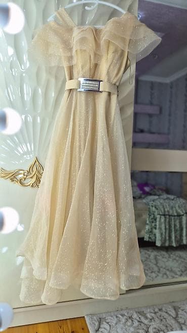 bayram xoncasi bezemek: Zərif ziyafət/libas – şampan rəngində, parıltılı tül fakturası ilə — 1