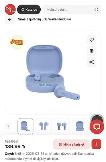 komputer adapterleri: 20 gun istifade edilib cemi .Simsiz qulaqcıq JBL Wave Flex Blue - — 1