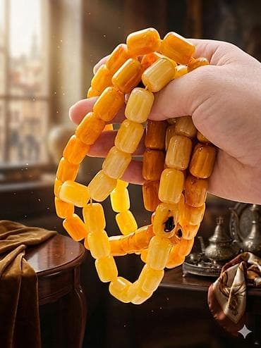 kehraba tesbeh: Bal rəngli kəhrəba təsbeh dəsti - Material: kəhrəba effekti olan — 1