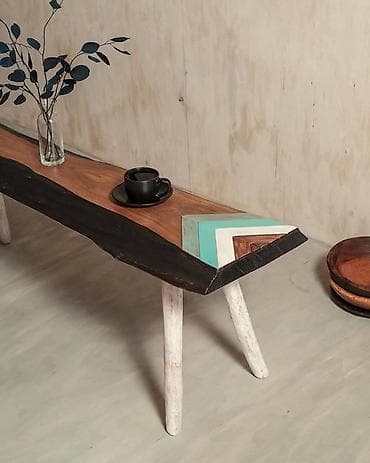 bag stullari: Taxta skamya – etnik/boho üslubunda - Material: massiv ağac lövhə — 2