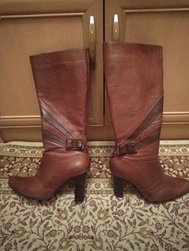 черные мужские сапоги: Размер: 37, цвет - Коричневый, Б/у — 1