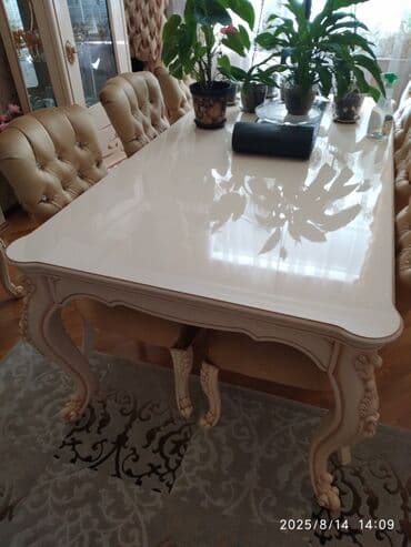 stol və stul: Qonaq otağı üçün, İşlənmiş, Açılmayan, Dördbucaq masa, 8 stul — 9