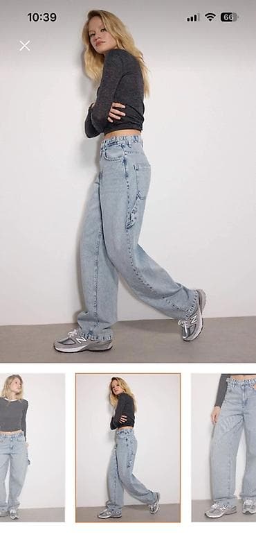baggy jeans: Qadınlar üçün geniş kəsimli cins şalvar - Rəng: açıq mavi (yüngül — 4