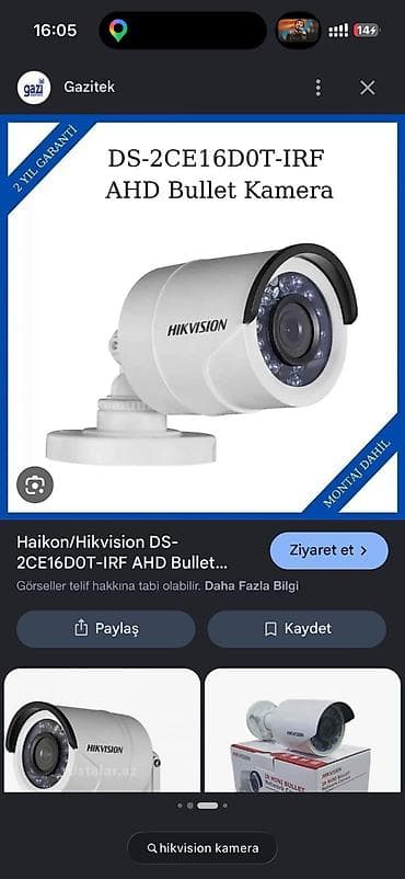 Видеонаблюдение: Təhlükəsizlik kamera sistemi komplekti - 4 ədəd bullet tipli — 2