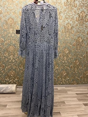 Zərif axşam/gecə paltarı – boz-mavi tonlarda, tam uzunluqda Razmer 48