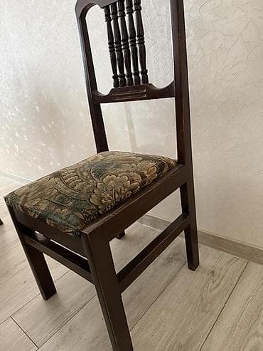 Mebel: Taxta stul - Material: bərk ağac gövdə, tünd qəhvəyi rəngdə laklanmış — 1