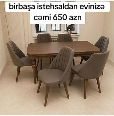 Qonaq otağı üçün, Yeni, Açılan, Dördbucaq masa, 6 stul