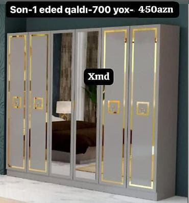 6 qapı, Güzgülü, Boz, Digər material, Açılan, Düz dolab