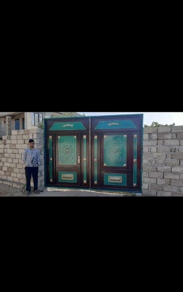 жер тошок: Железо Дворовые ворота, Распашные, 3 м, Механические, С дверью, цвет - Голубой, Нет кредита, Платная установка, Платная доставка — 78