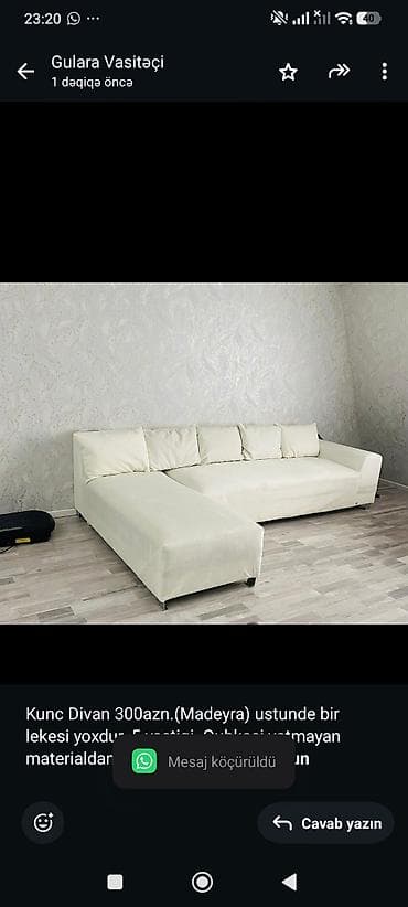 madeyra divanlar: Kunc Divan 300azn.(Madeyra) ustunde bir lekesi yoxdur. 5 yastiqi — 1