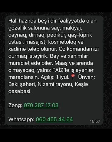 berber is: Vizajist tələb olunur, Faiz — 1