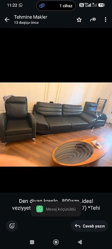 koja divan: Derı divan kreslo. 800azn. ideal veziyyetde ünvan 28 may(7017) *Tehi — 1