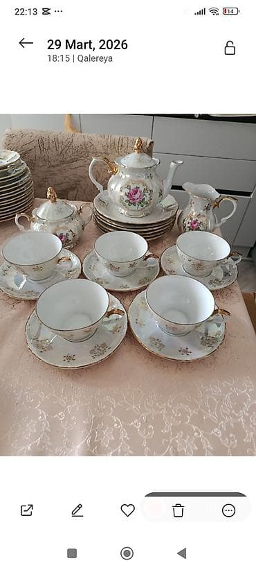 sud separatoru: Çay dəsti, rəng - Qızılı, Farfor, 6 nəfərlik — 1