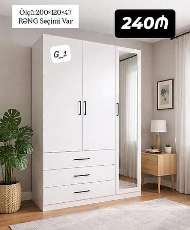 paltar şfaneri: Ağ rəngli, müasir dizaynlı qarderob şkaf. - Ölçü: 200 × 120 × 47 sm - — 1