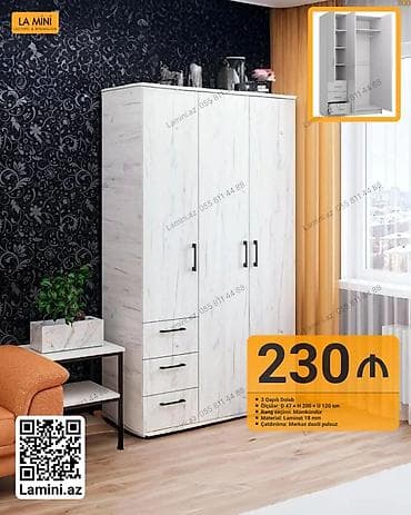 3 qapılı geyim dolabı - Ölçülər: D 47 x H 200 x U 120 sm - Material lalafo.az -da 3 qapılı geyim dolabı - Ölçülər: D 47 x H 200 x U 120 sm - Material