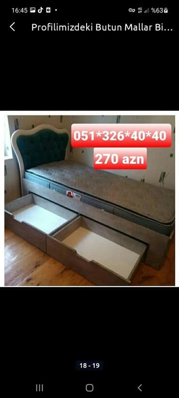 Çarpayılar: Yeni, İkinəfərlik çarpayı, Bazasız, Matras ilə, Siyirməsiz, Azərbaycan — 30