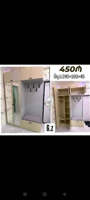 Yeni, 2 qapılı, Güzgülü, Bej, Açılan, Düz dolab