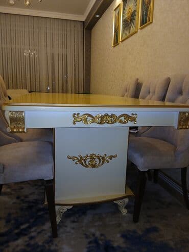 Столы: Для гостиной, Б/у, Нераскладной, Прямоугольный стол, 6 стульев — 2