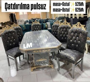 masa dəstləri: Möhtəşəm masa dəsti Qiymət : Masa 2x1 +6 stul ✨️ 530₼ Masa 2x1 — 4