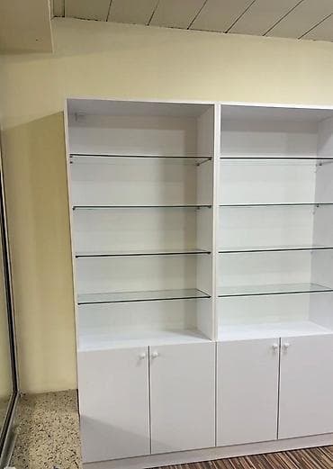 Mağaza avadanlığı: Mağaza üçün vitrin və rəf sistemi - Ağ rəngdə modul vitrin və — 2